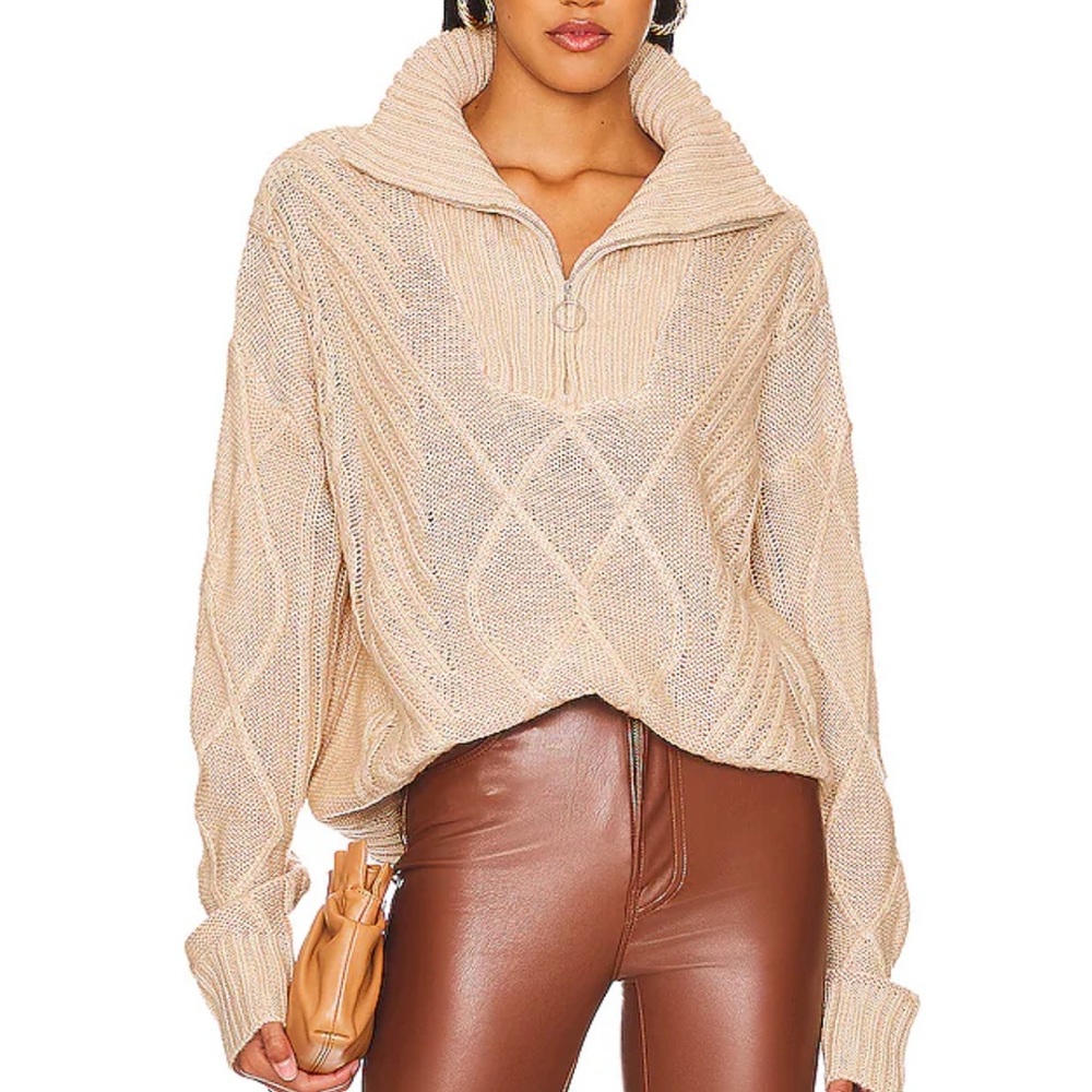 Tan Pullover Sweater with Zipper
